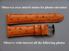 21 mm BRACELET FACON AUTRUCHE VEAU VERITABLE "MIEL" COUSU 18 mm A LA BOUCLE
