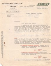 1952 IMPRIMERIES DEBAR A REIMS