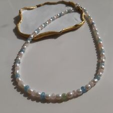 collier fin pierre précieuse argent 925 perles aigue-marine morganite naturelle