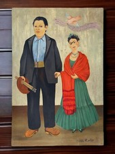 Tableau huile toile d'artiste Frida Kahlo signé estampillé main fait main art...