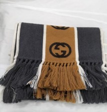 Écharpe en laine imbriquée GUCCI GG grise/camel/blanc BC