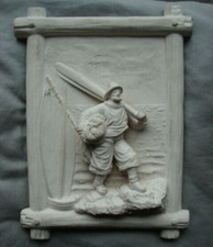 souvenir bord de mer , marin pêcheur , terre cuite , plâtre , bateau , pêche ...