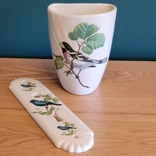 Plaque de propreté pour porte et pot mural en porcelaine de Paris décor oiseaux