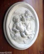 bas relief anges Patiné GRIS 39X48cm en staff