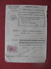 ++"0937"     VIEUX PAPIER  QUITTANCE CREDIT LYONNAIS  A LILLE  1942