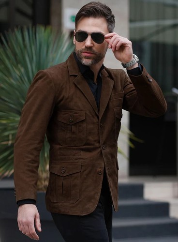 Zafy leather blazer homme brun - blazer,