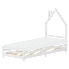 Lit d'enfant design maison avec matelas sommier cadre en bois blanc 90x200 cm