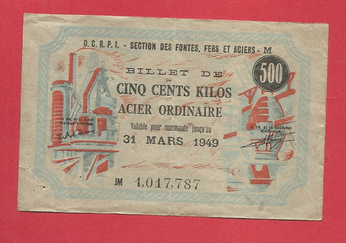 Billet matière ocrpi 1949 - matière,