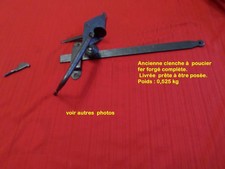 ANCIENNE CLENCHE  A POUCIER FER FORGE COMPLETE-verrou-porte-loquet