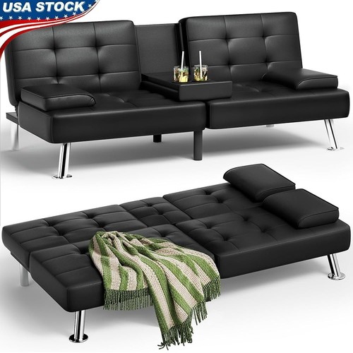 Premium leather futon sofa bed - leather,