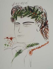Alekos FASSIANOS : Jeune homme à la couronne d'olivier, Lithographie signée