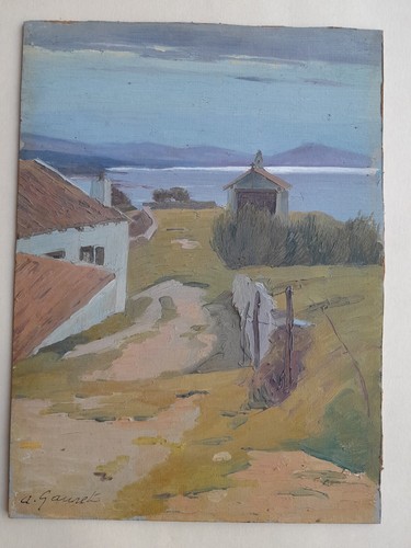 Peinture ancienne signée vue - peinture,