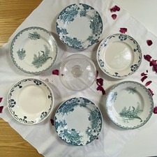 Ensemble de 6 assiettes plates dépareillées faïence ancienne ACC-7530