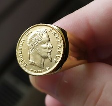 Bague Chevalière Napoléon III 5 Francs Plaqué Or Acier Inoxydable Fait Main
