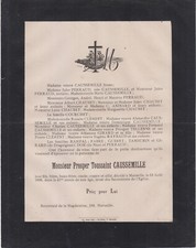 1898 Faire-part décès Prosper-Toussaint CAUSSEMILLE - Marseille.