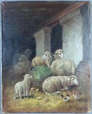 Ancien Tableau "Moutons à la