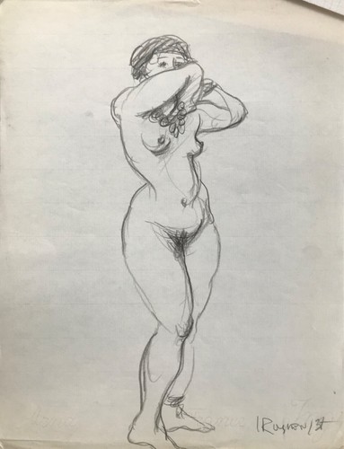 Rare dessin original fusain - original, nu