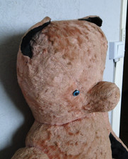 Jouet ancien nounours ours teddy bear nez pointu peluche rose 80cm