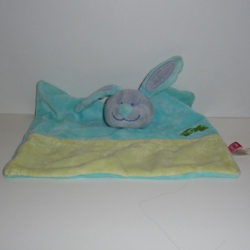 Doudou lapin tex bleu vert - doudou,