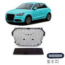 CALANDRE POUR AUDI A1 PHASE 1 LOOK RS1 GRIS SILVER ET NOIR BRILLANT NID D'ABEILL