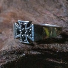 Iron Bague Croix 925 Argent Sterling Lab-Created Zircone Gothique Motard M-Z