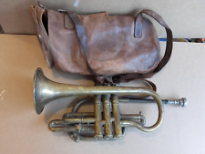 ancien et très rare Cornet F.Besson , vèrs 1870 , sacoche en cuir d'origine ; ho