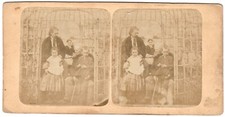 Scène Groupe de famille sous une serre de jardin Photo Stereo circa 1860