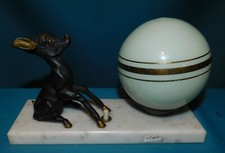 ANCIENNE LAMPE DE CHEVET ZOOMORPHE FAON BAMBI . BUREAU 50's . BOULE EN OPALINE