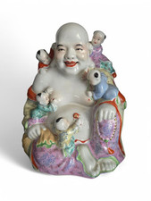 Grand Bouddha Rieur En Porcelaine 5 Enfants Buddha chinese porcelain