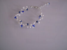 Bracelet Ivoire/Blanc/Bleu roi marine robe Mariée/Mariage/Soirée perle original
