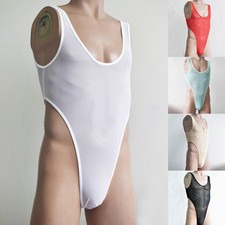Sous-vêtement string homme haute élastique transparent body discothèque combi