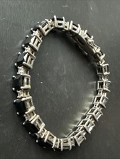Ancien Bracelet Gourmette Argent Massif Silver Maille chaine pierre bleu zircon