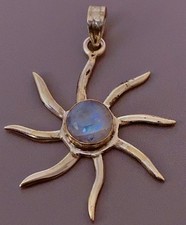 Ancien pendentif argent Pierre de Lune Antique silver sun pendant with moonstone