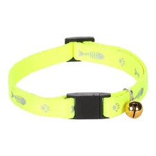 Collier réglable de 20 à 35 cm jaune  motif poisson  + clochette pour chat