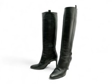 CHAUSSURES BOTTES A TALONS CHANEL LOGO CC 36.5 EN CUIR NOIR + BOITE BOOTS 2150€