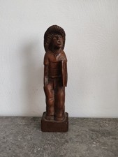 Statuette Sculpture Mexicain En Bois. Mexicain Et Son Chapeau. Vintage