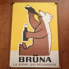 Affiche ancienne bière Bernard Villemot Savignac BRUNA A2 grand art intérieur...