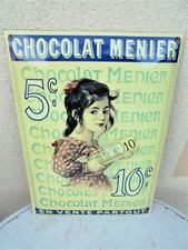 PLAQUE EMAILLEE 35cm PETITE FILLE D' après AUGUSTE ROEDEL CHOCOLAT MENIER