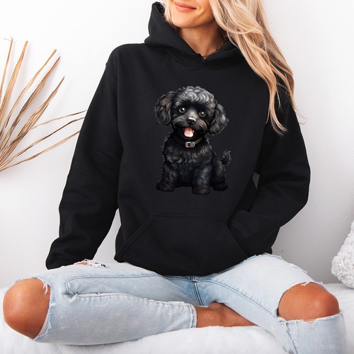 Sweat capuche noir caniche - sweat, à