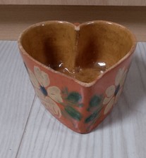 Ancien Moule À Gâteau Poterie d'Alsace De Soufflenheim Orange Fleur Forme Coeur 