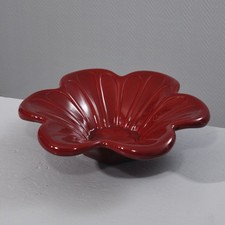CAB Bordeaux Art Ceramics grande coupe à fruits rouge bordeaux fleur France 1950s