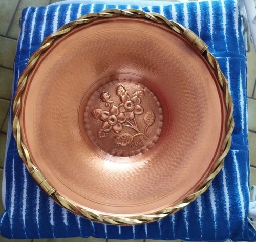 Plat ancien cuivre signé - plat, en