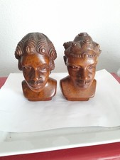 Paire De Buste Malgache En Bois Sculpté Art Déco