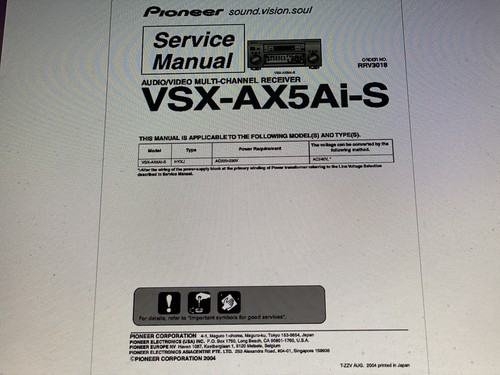 Pioneer vsx ax5ai - vsx-ax5ai-s, service
