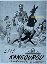 PUBLICITE ERBY SLIP KANGOUROU PLAGE DE 1949 FRENCH AD SOUS VETEMENT HOMME ANIMAL