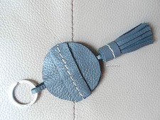 PORTE CLE / BIJOU DE SAC A MAIN  POMPON FRANGES KEY-RING 100 % CUIR GRIS / VERT