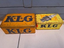 VINTAGE 2 BOITES A BOUGIES METAL KLG IDEAL DECO AUTOMOBILE GARAGE NO OIL CAN