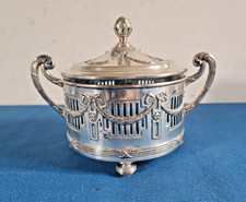MAGNIFIQUE CONFITURIER SUCRIER BONBONNIERE METAL ARGENTE STYLE EMPIRE