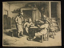 Gravure XVIIe Adriaen VAN OSTADE (1610-1685) musicien autour d'une table