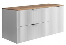 Meuble sous-lavabo suspendu FLOW 100 cm façade rainurée blanc